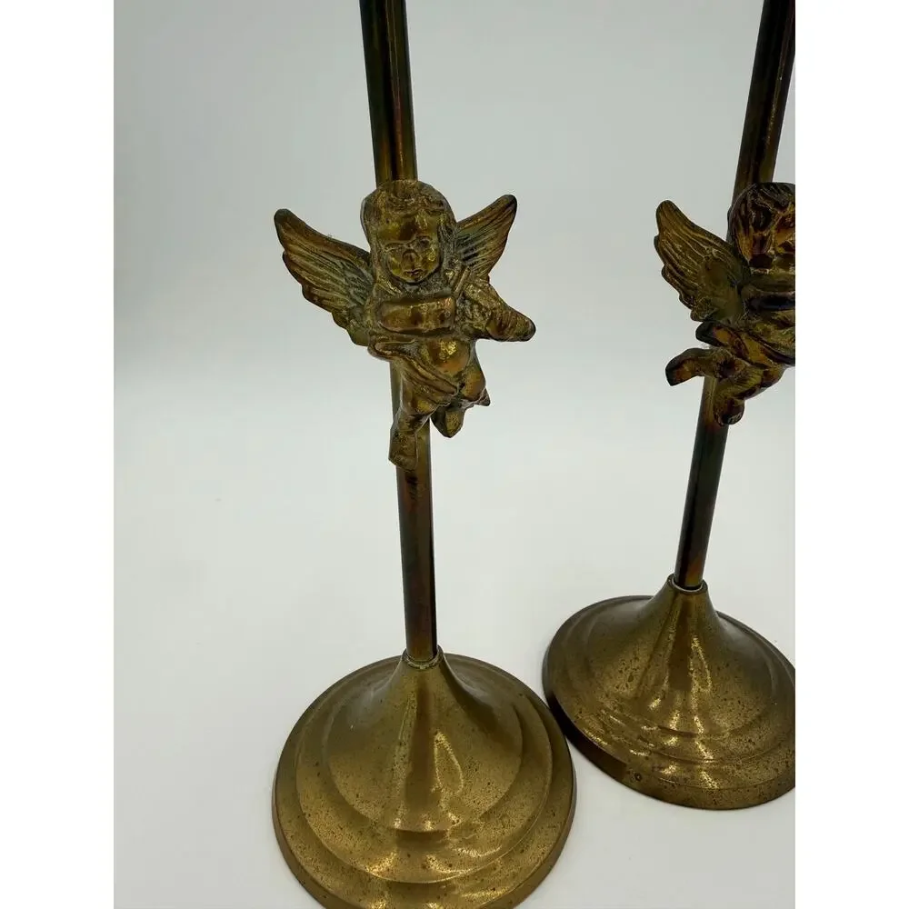 1950's Brass Cherub Candlesticks Holders